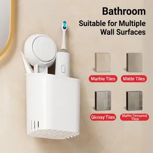 White wall-mounted suction cup toothbrush holder for organized bathroom storage solutions