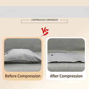 Comparison of hand-rolled vacuum compression bag before and after space-saving use