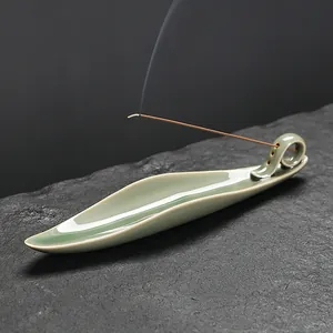 Portaincenso in Ceramica Celadon Vintage a Forma di Foglia Bruciatore di Incenso Zen per Decorazione Casa Ufficio Regalo