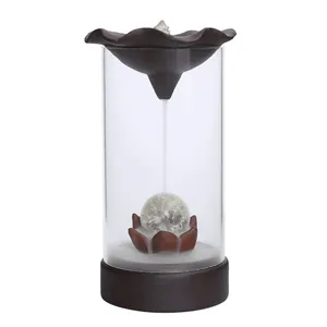 Lotus backflow incense burner with glass windproof cover and LED light decoration