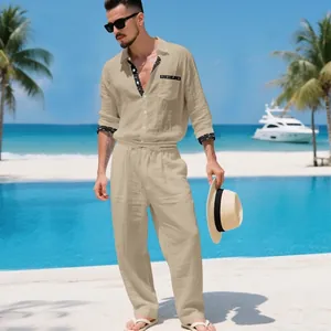 Ensemble chemise et pantalon en lin décontracté pour homme style vacances