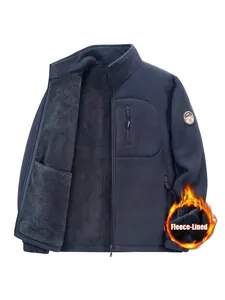 Chaqueta de forro polar azul marino para hombre con forro térmico y cuello alto