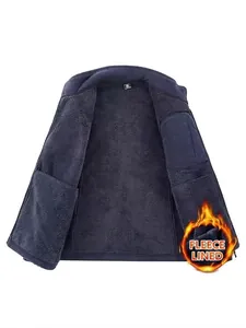 Chaqueta de forro polar azul marino para hombre con forro térmico grueso para invierno