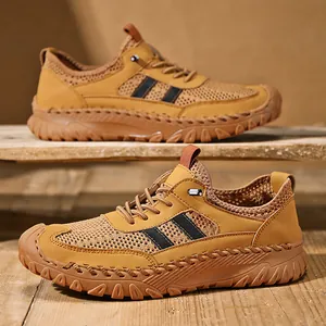Durable men's breathable mesh summer outdoor sports shoes in earthy brown finish