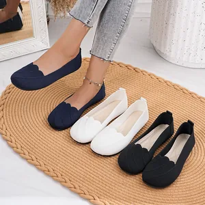 Women's Breathable Flyknit Flat Shoes Scalloped Edge Round Toe Slip-On Loafers Casual Mesh Walking Shoes Minimalist Ballet Flats