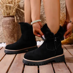 Stivali da Neve Corti da Donna Foderati in Pile Scarpe Invernali in Cotone Caldo Stivaletti Casual Antiscivolo Con Cerniera Laterale