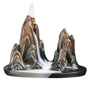 Creative resin backflow incense burner mountain waterfall smoke fountain home decor