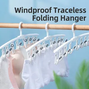 Folding Multi-Clip Drying Rack For Socks Underwear Portable Space-Saving PP Drying Hanger With 8 Clips For Home Dormitory