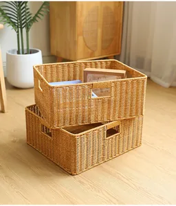 Imitatie rattan opbergmand kunststof rieten mand voor het organiseren van huis en badkamer.