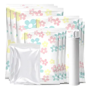 11-piece floral vacuum compression storage bag set with manual pump for clothes