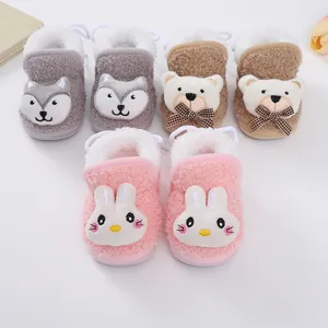 Cozy cartoon animal fleece baby booties featuring fox bear and rabbit designs for winter use