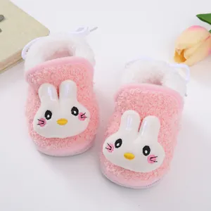 Pink cartoon rabbit fleece baby winter warm pre-walker shoes with thick lining