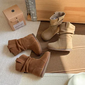 Bottes souples en daim pour filles style Maillard vintage en tons marron automne