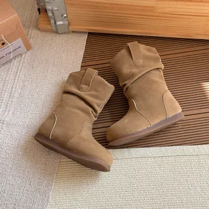 Bottes slouchy en daim marron pour filles, style rétro Maillard chic pour l'automne et l'hiver