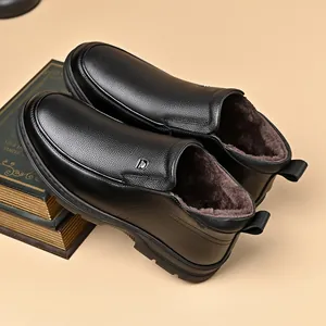 Bottes d'hiver en cuir noir de haute qualité pour hommes avec doublure en fourrure épaisse