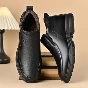 Bottes d'hiver en cuir premium pour hommes avec doublure en velours épais et semelle durable