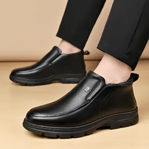 Bottes d'hiver en cuir véritable pour hommes avec doublure chaude et semelles épaisses
