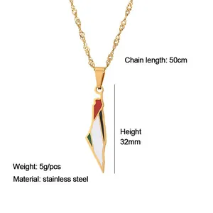 Palestina kaart hanger ketting, 32mm hoogte, 50cm lengte, roestvrij stalen sieraad
