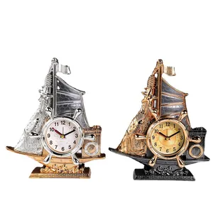Horloge de bureau créative en forme de voilier avec porte-stylos pour étudiants