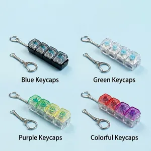 Detailed view of 4-key mechanical switch fidget keychain in multiple color options