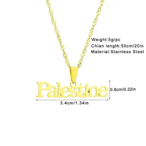 Gouden Palestina naamketting met details over gewicht, lengte en materiaalgebruik