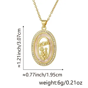 Muttertag Halskette mit ovalem Anhänger in Gold mit Zirkonia und Mom-Schriftzug, 6g