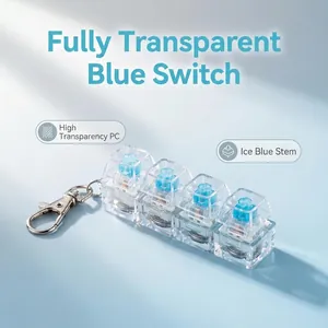 Detailed view of the 4-key transparent PC mechanical switch fidget toy keychain.