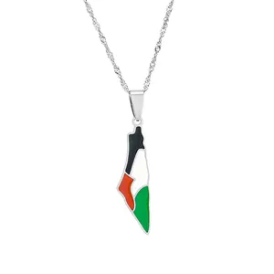 Roestvrijstalen ketting met kaart van Palestina hanger in vlagkleuren