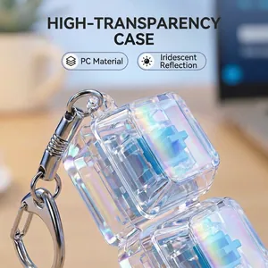 Detail showing iridescent reflection on transparent PC mechanical keycap keychain