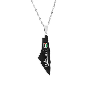 Detailweergave van de Palestina kaart hanger ketting met vlag en Arabische tekst