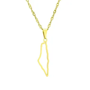 Detailweergave van de gouden ketting met hanger van de kaart van Palestina.