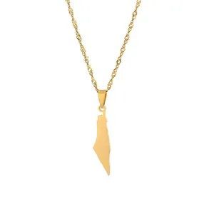 Gouden roestvrijstalen ketting met kaart van Palestina hanger en watergolf ketting voor.