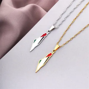 Roestvrij Staal Palestina Kaart Hanger Ketting Emaille Vlag Kleur Etnische Stijl Vintage Unisex Trui Ketting Accessoire