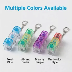 Transparent 4-key mechanical keyboard switch fidget keychain in multiple vibrant colors