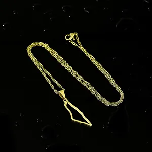 Detailweergave van gouden Palestina kaart hanger ketting met roestvrijstalen ketting