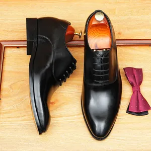 Premium black leather Oxford shoes for men featuring a hidden height increase design