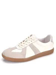 Retro men's German Army Trainer sneakers in white leather and grey suede detail