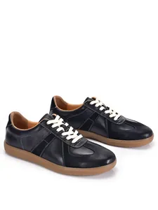Classic black leather German Army Trainers with white laces and durable gum soles