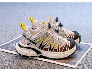 Breathable mesh children's sneakers with thick sole and layered colorful design