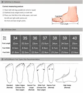 Detailed sizing guide and foot measurement chart for women's Mary Jane flat shoes