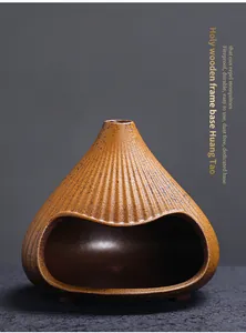 Handcrafted brown ceramic Fuji mountain incense burner for sage and palo santo wood