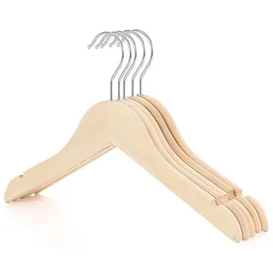 Durable natural wooden hangers for baby and kids clothes featuring non-slip notches