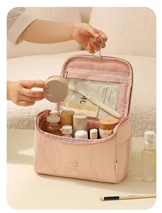 Trousse de toilette rose à suspendre en nylon avec grande capacité pour cosmétiques