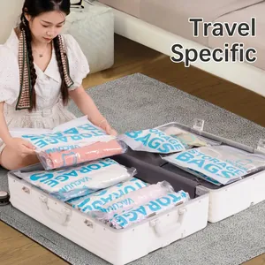 Sacs de Rangement sous Vide à Rouler Manuels Sans Pompe Nécessaire Sacs de Compression Réutilisables pour Vêtements Voyage Bagages Organisateur Gain de Place PA PE