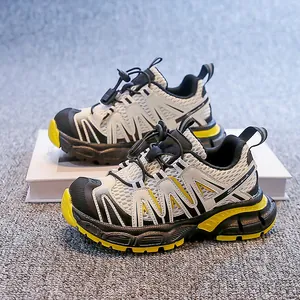 Breathable children's sports sneakers with thick yellow sole and mesh upper for boys