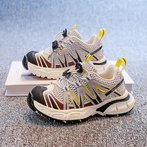 Stylish breathable children's dad sneakers with thick non-slip soft soles in mesh design