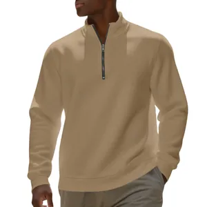 Effen fleece herentrui met opstaande kraag en detail van een metalen kwartritsluiting
