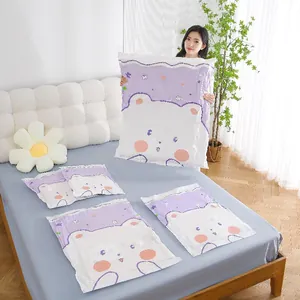 Large purple cute bear vacuum storage bags set for clothes and bedding organization.