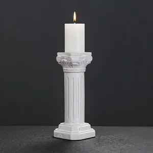 European Ceramic Roman Column Candlestick Retro Speckled White Pillar Candle Holder For Home Wedding Christmas Party Decor