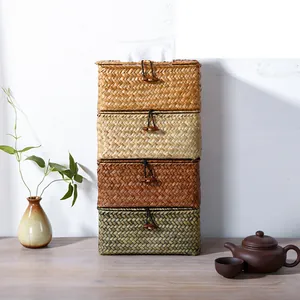 Handgewebte Taschentuchbox aus Stroh für Zuhause, umweltfreundliches Seegras-Material